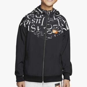Nike Kids Windrunner Black Hooded Jacket with Letter Print Size XL